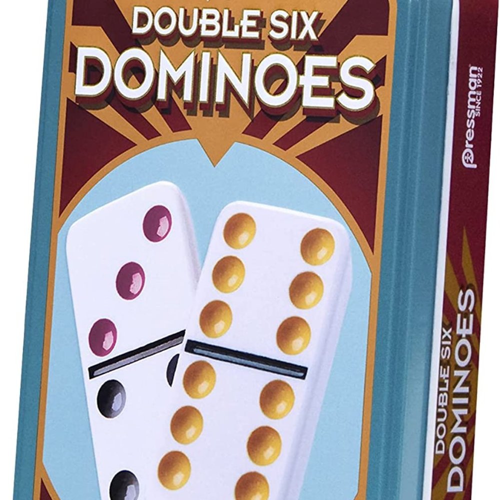 Pressman-Dominoes-Double Six Color Dot in Metal Tin-Family Classic New